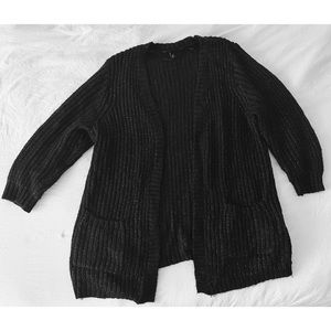 EUC Black Shimmer Open Sweater Cardigan with Pockets 2X